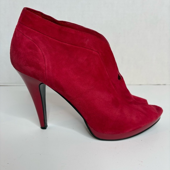 Nine West Red Suede Peep-Toe Booties, Pendanto Stiletto Platform Women’s Size 10 - Picture 3 of 16